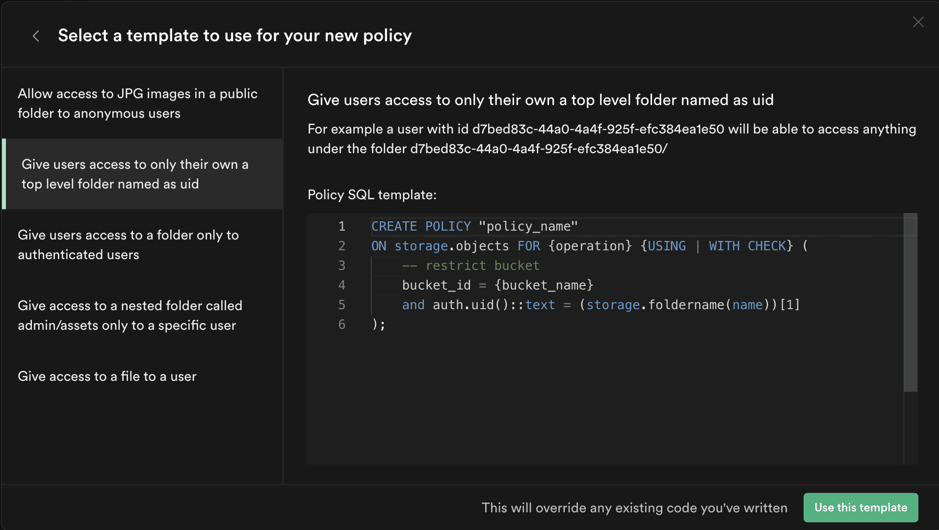 Policy editor templates